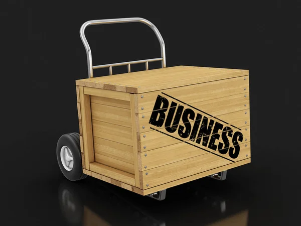 Cassetta Legno Con Business Hand Truck Immagine Con Percorso Ritaglio — Foto Stock