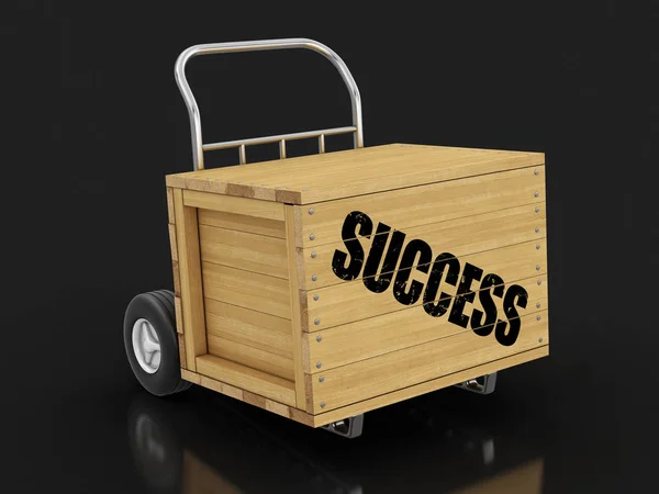 Houten Krat Met Succes Hand Truck Afbeelding Met Knippad — Stockfoto