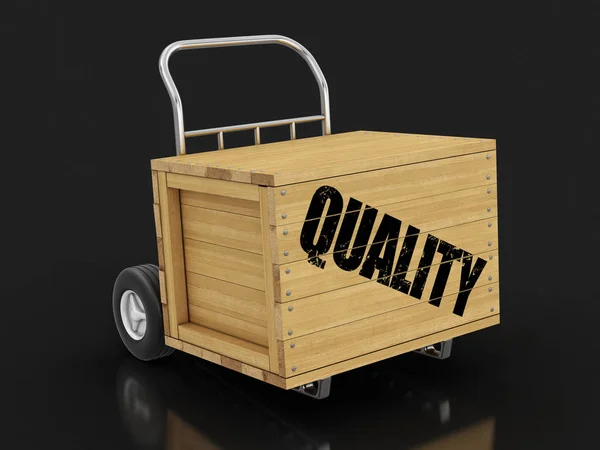 ハンドトラックに品質の木製クレート クリッピングパスを持つ画像 — ストック写真