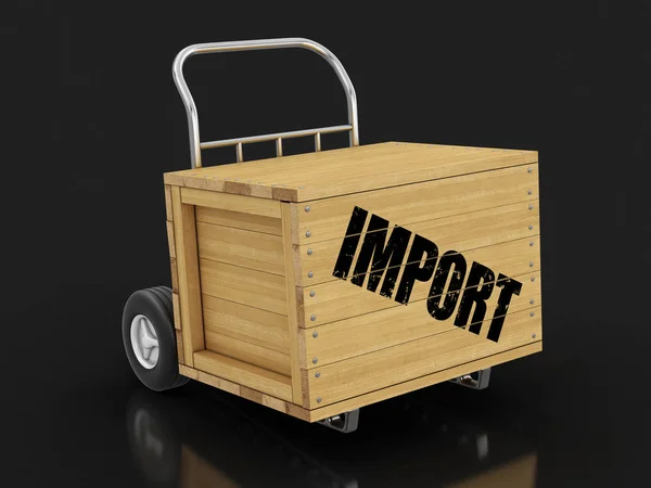 Holzkiste Mit Import Auf Lkw Bild Mit Ausschnittspfad — Stockfoto