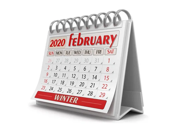 Calendar February 2020 Clipping Path Included — Stock Photo, Image