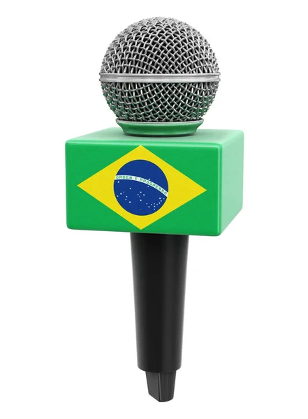 Mikrofon Med Brasiliansk Flagga Bild Med Urklippsbana — Stockfoto