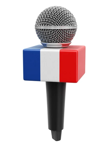 Mikrofon Flagą Francuską Obraz Ścieżką Przycinającą — Zdjęcie stockowe
