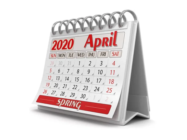 Календар Квітень 2020 Року Відсічний Контур Включено — стокове фото