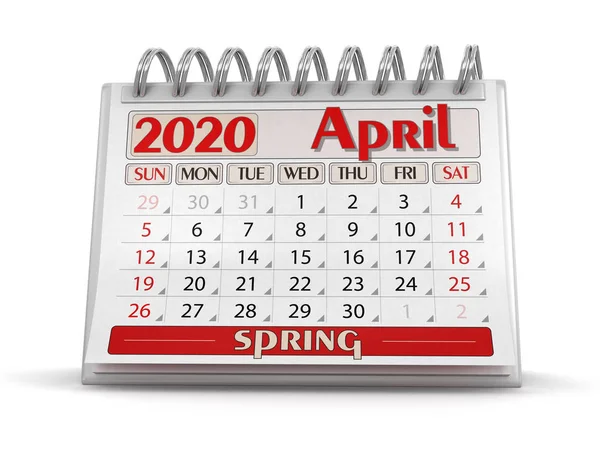 Календар Квітень 2020 Року Відсічний Контур Включено — стокове фото