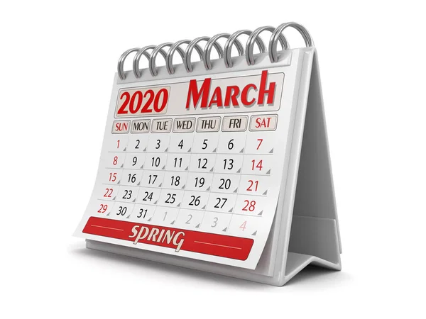 Календар Березень 2020 Року Відсічний Контур Включено — стокове фото
