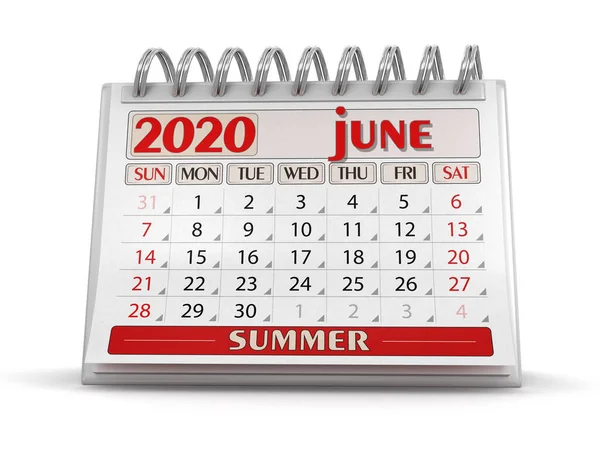 Календар Червень 2020 Року Відсічний Контур Включено — стокове фото