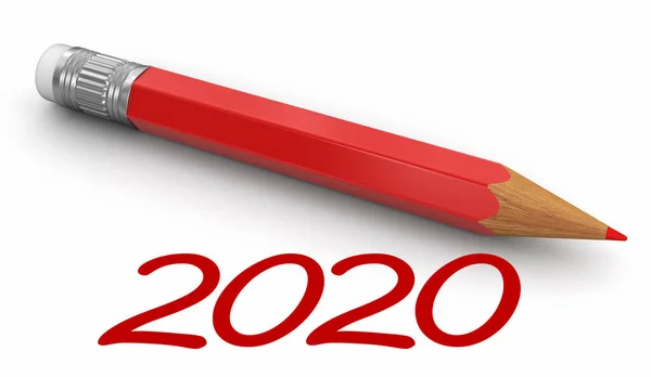 Nieuwjaar 2020 Met Potlood Afbeelding Met Knippad — Stockfoto