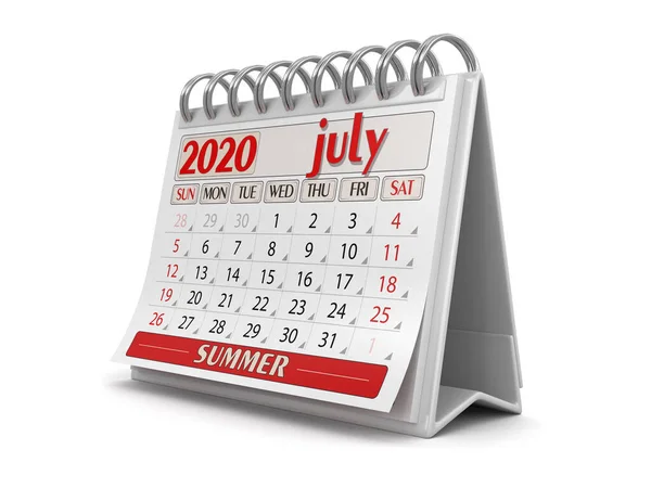 Calendar July 2020 Clipping Path Included — Stock Photo, Image