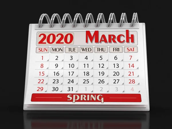 Календар Березень 2020 Року Відсічний Контур Включено — стокове фото