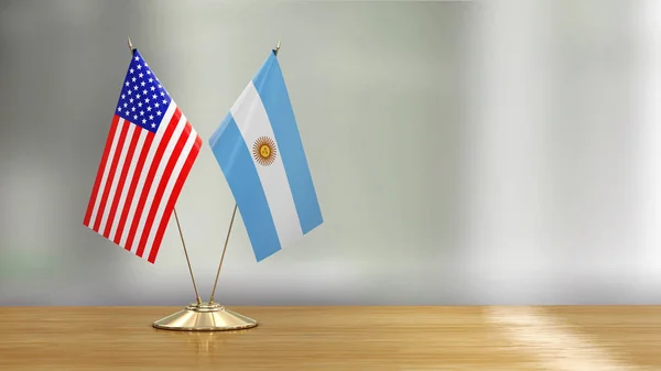 American Argentina Flag Pair Desk Defocused Background — Stock Photo, Image