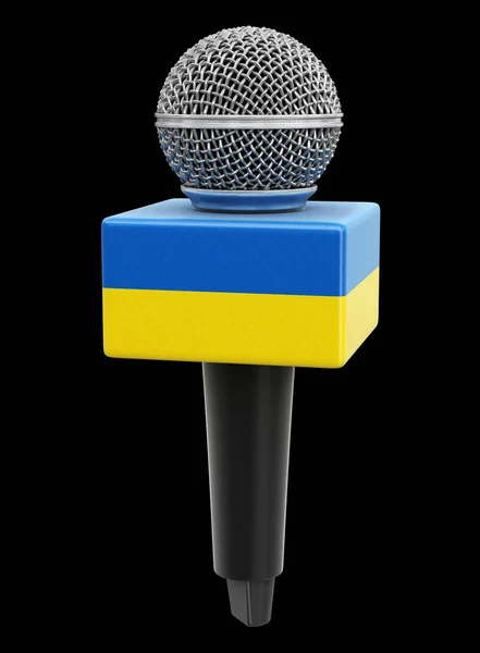 Microfone Com Bandeira Ucraniana Imagem Com Caminho Recorte — Fotografia de Stock