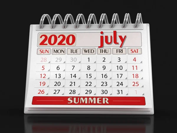 Календар Липень 2020 Року Відсічний Контур Включено — стокове фото