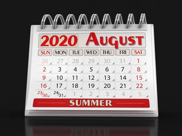 Calendario Agosto 2020 Ruta Recorte Incluida — Foto de Stock