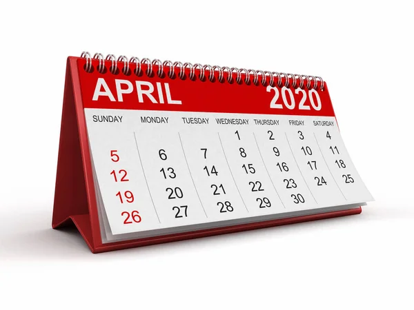 Calendario Aprile 2020 Percorso Ritaglio Incluso — Foto Stock