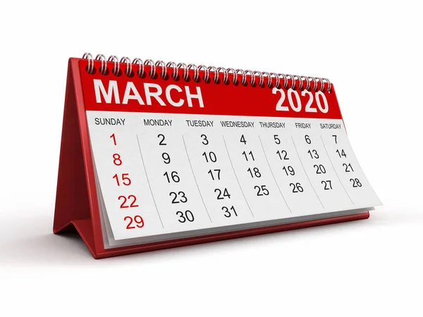 Calendario Marzo 2020 Percorso Ritaglio Incluso — Foto Stock