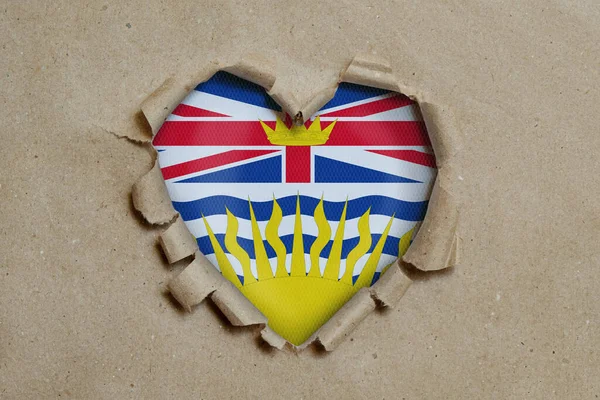 Hartvormig Gat Gescheurd Door Papier Met Britse Columbia Vlag — Stockfoto