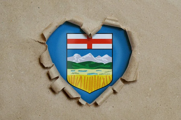 Hartvormig Gat Gescheurd Door Papier Met Alberta Vlag — Stockfoto