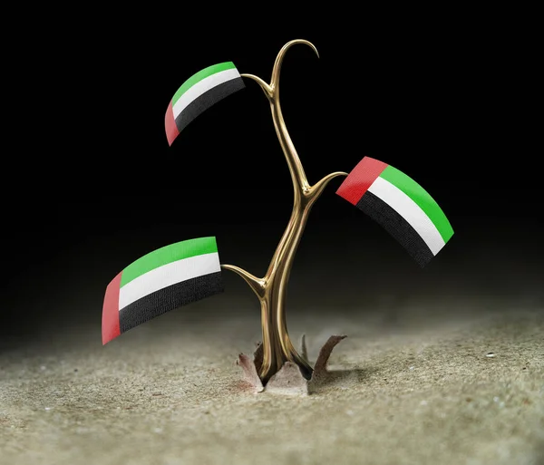3D芽 黑色上有阿拉伯联合酋长国国旗 — 图库照片
