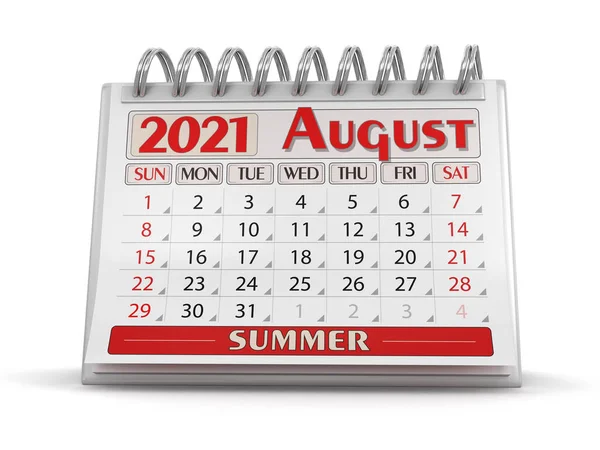 Календар Серпень 2021 Року Відсічний Контур Включено — стокове фото