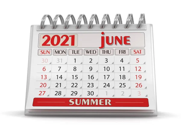 Календар Червень 2021 Року Відсічний Контур Включено — стокове фото