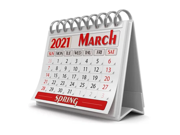 Календар Березень 2021 Року Відсічний Контур Включено — стокове фото