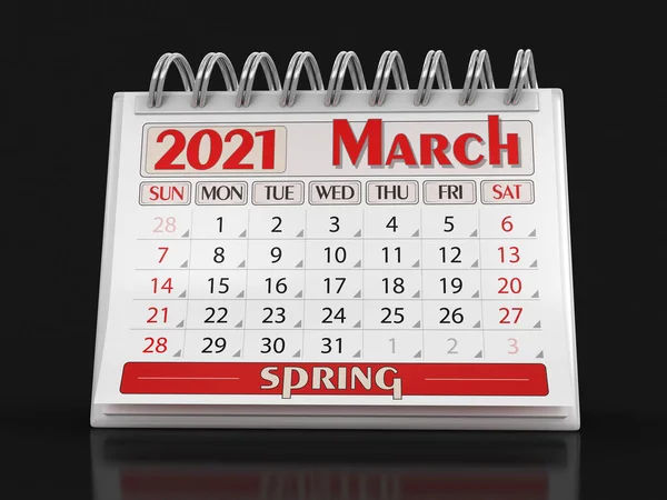 Календар Березень 2021 Року Відсічний Контур Включено — стокове фото