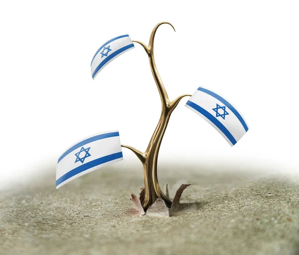 3D芽 白旗上有以色列国旗 — 图库照片