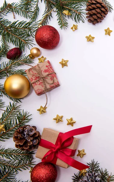 Hermoso Fondo Navidad Con Regalos Decoraciones —  Fotos de Stock