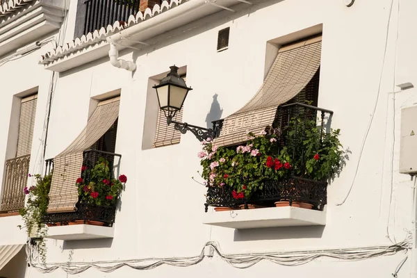 Varandas Típicas Uma Casa Cidade Velha Andaluza Caiada Branco — Fotografia de Stock