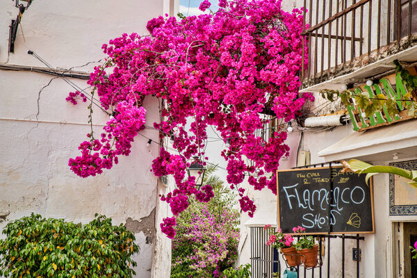 Marbella old town with a billboard announcing a flamenco show