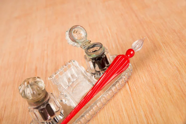 Vintage Glass Pen Next Classic Inkwell — Stock Photo, Image