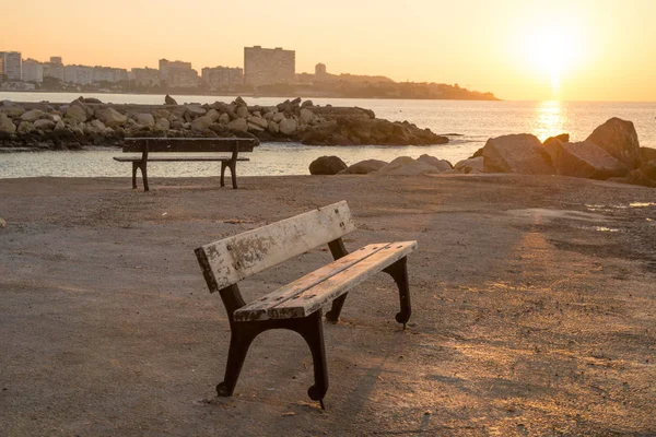 View Benches Mediterranean Coastline — Stock Photo, Image