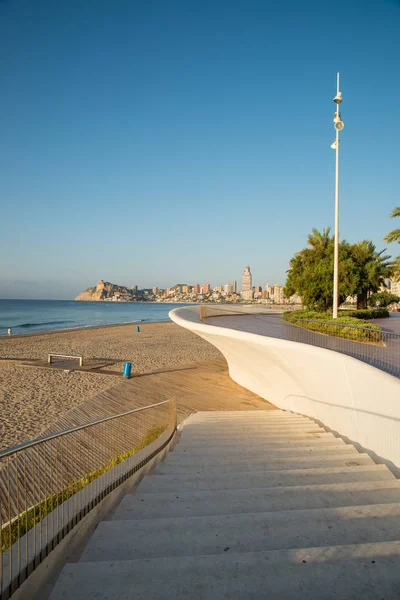 Playa Benidorms Poniente Vista Desde Paseo Marítimo Costa Blanca España —  Fotos de Stock