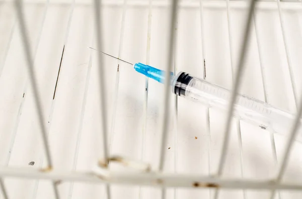 Syringe in a cage — Stock Photo, Image