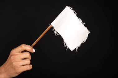 Beyaz bayraklı kadın eli