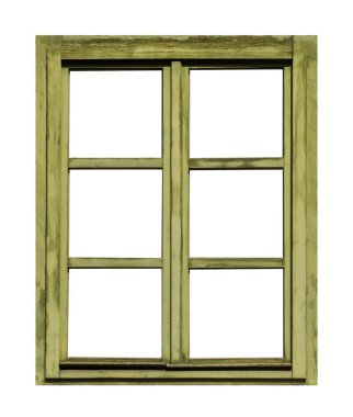 Beyaz arka plan üzerinde eski yeşil ahşap pencere