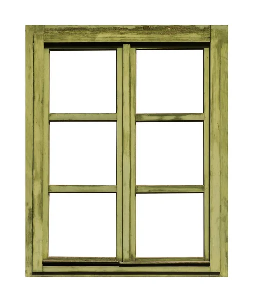 白い背景の古い緑の木製窓 — ストック写真