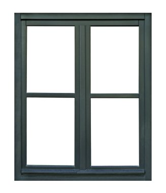 Beyaz arkaplanda eski tahta pencere