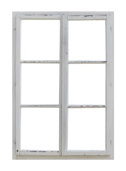 白色背景的老式木制窗户 — 图库照片