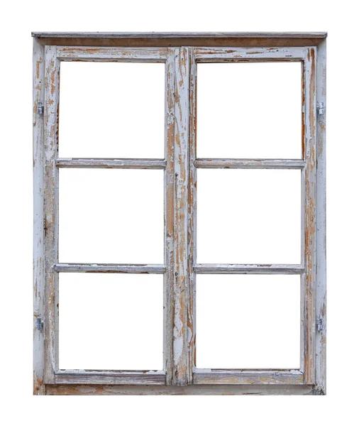 Vintage Dřevěné Okno Šesti Panely Bílém Pozadí — Stock fotografie