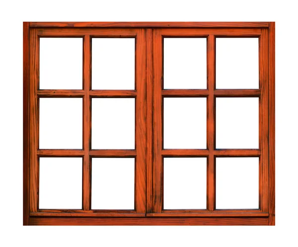 白色背景的老式褐色木制窗户 — 图库照片