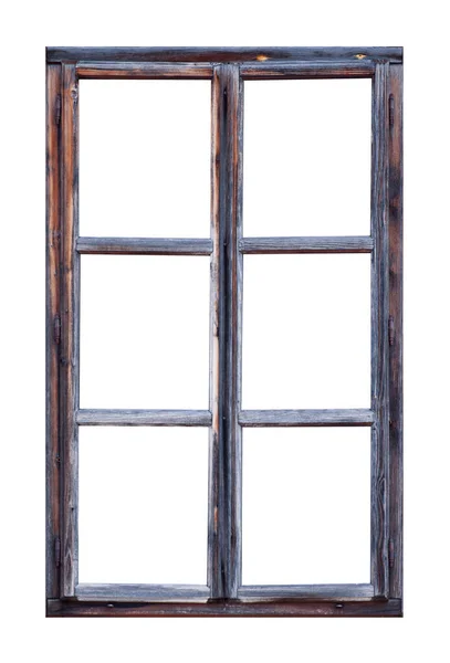 白色背景上有六块窗玻璃的老式木制窗户 — 图库照片