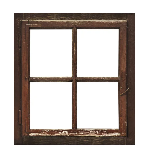 白色背景的老式褐色木制窗户 — 图库照片
