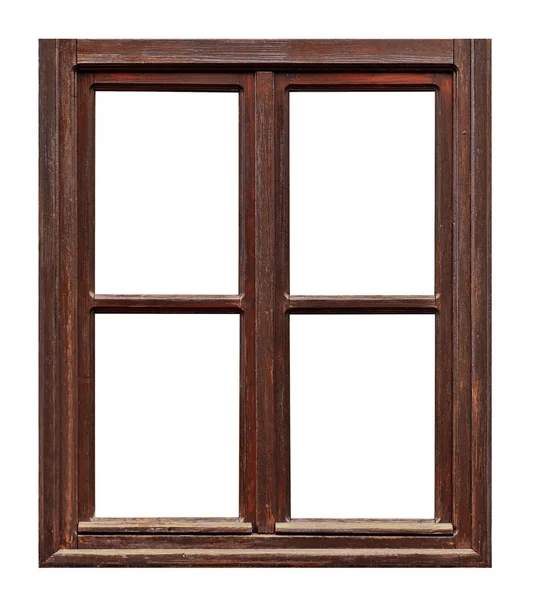 Vintage Ventana Madera Marrón Sobre Fondo Blanco Imágenes de stock libres de derechos