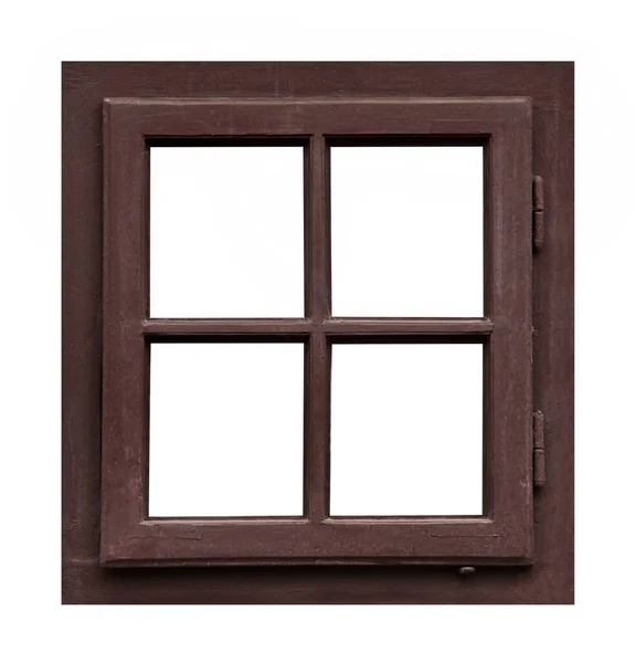 Vintage Brown Wooden Window White Background — Stock Photo, Image