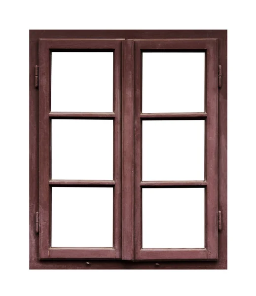 白色背景的旧棕色木制窗户 — 图库照片