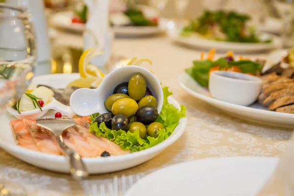 Tischdekoration Für Feiern Mit Essen Restaurant — Stockfoto