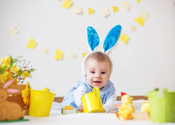 Happy baby boy with Easter bunny ears — Stock Photo, Image