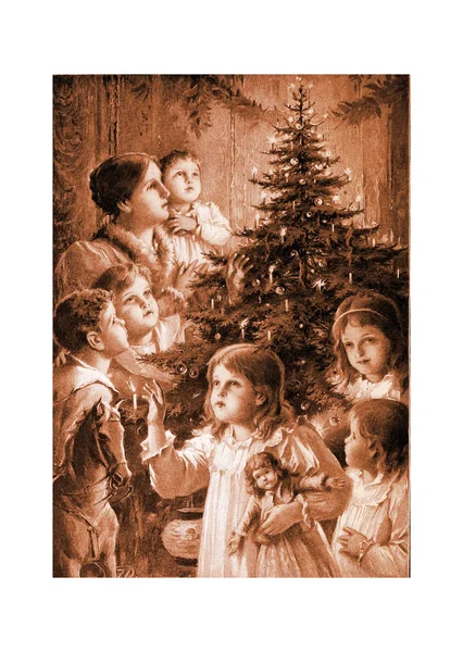 クリスマスとお正月をテーマにレトロなイラスト — ストック写真